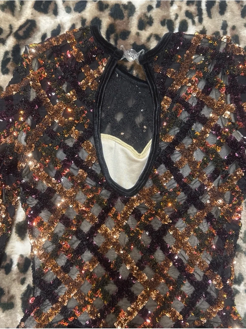 Girls Black Velvet and Sequin Long-Sleeve Dance Leotard One Piece